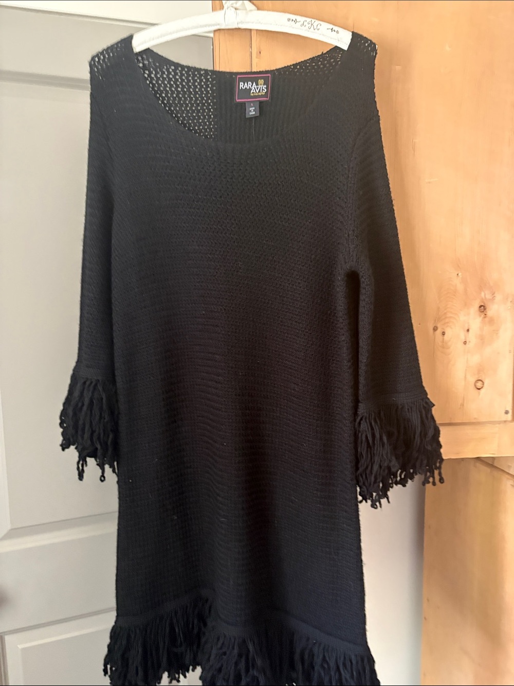 Black Long Sleeve Fringe Knit Dress